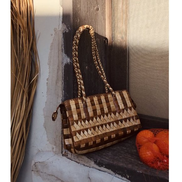 SOLD Woven Rattan Tan & Brown Mini Summer Bag - Picture 6 of 13